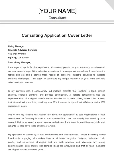 Free Consulting Application Cover Letter to Edit Online