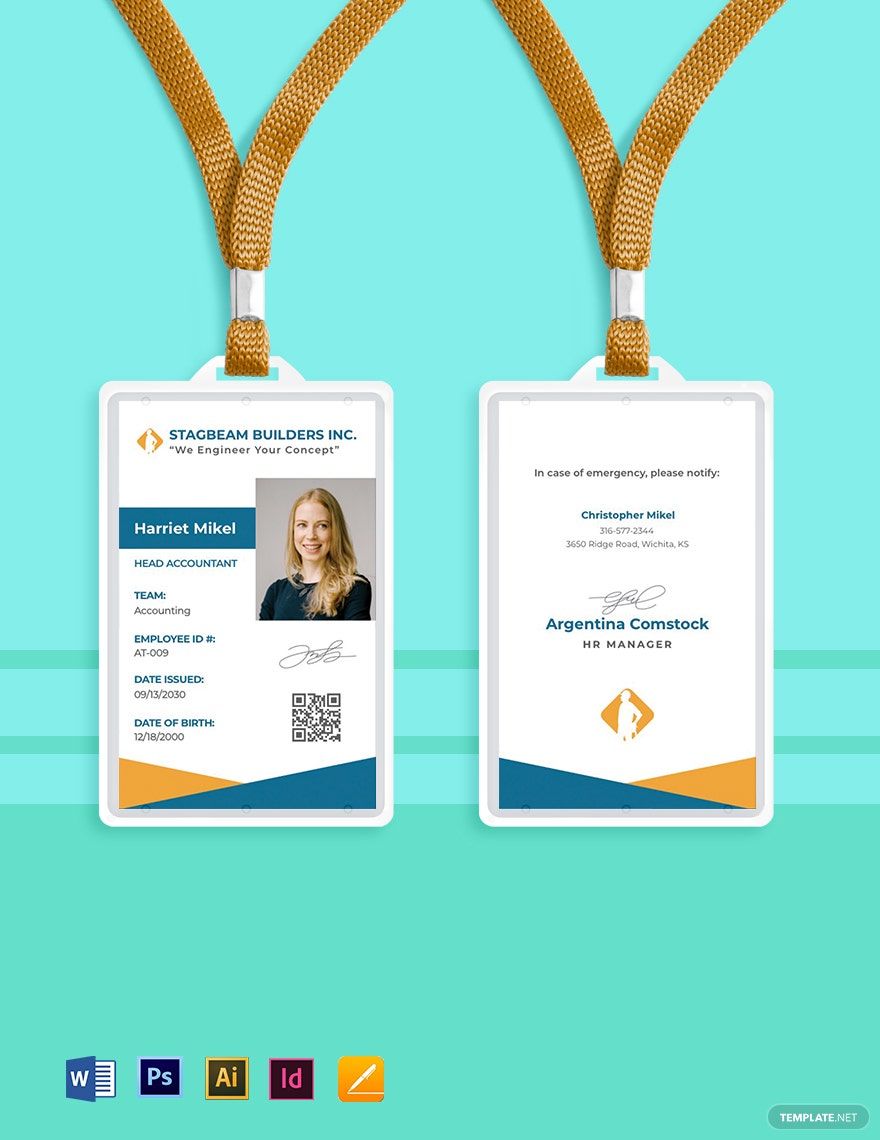 Building Contractor ID Card Template in Word, Illustrator, PSD, Apple Pages