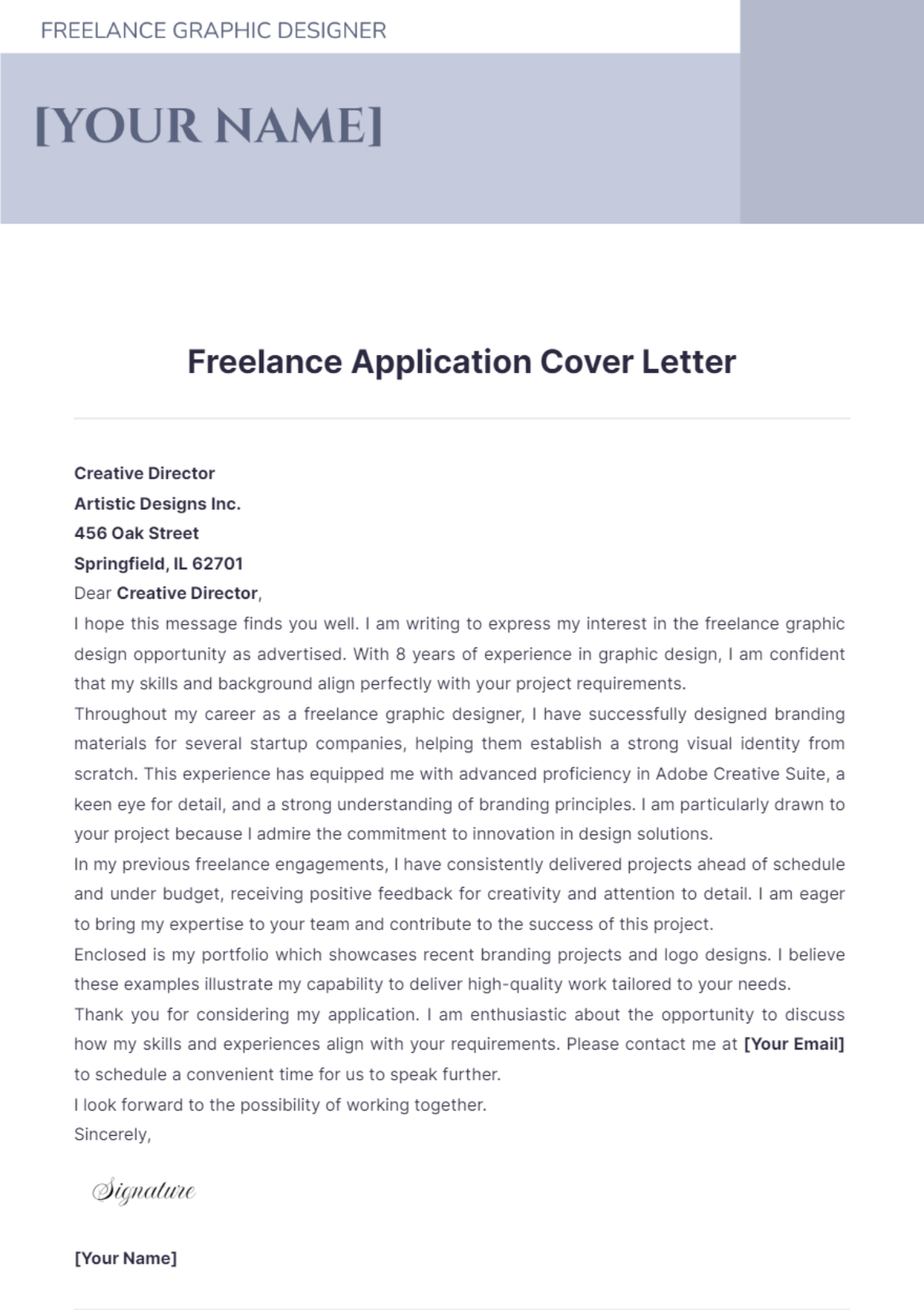 Freelance Application Cover Letter - Edit Online & Download