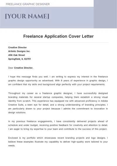 Free Freelance Application Cover Letter to Edit Online