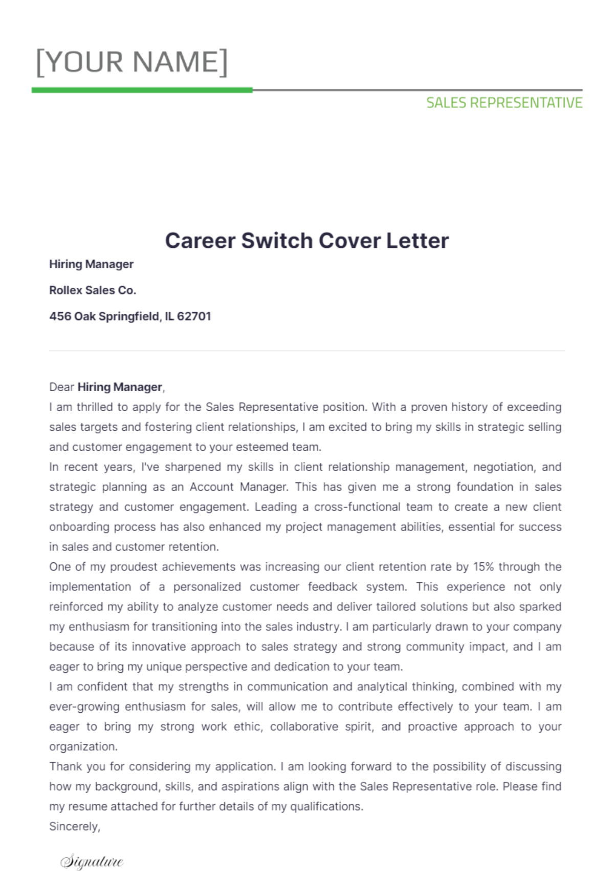 Career Switch Cover Letter - Edit Online & Download