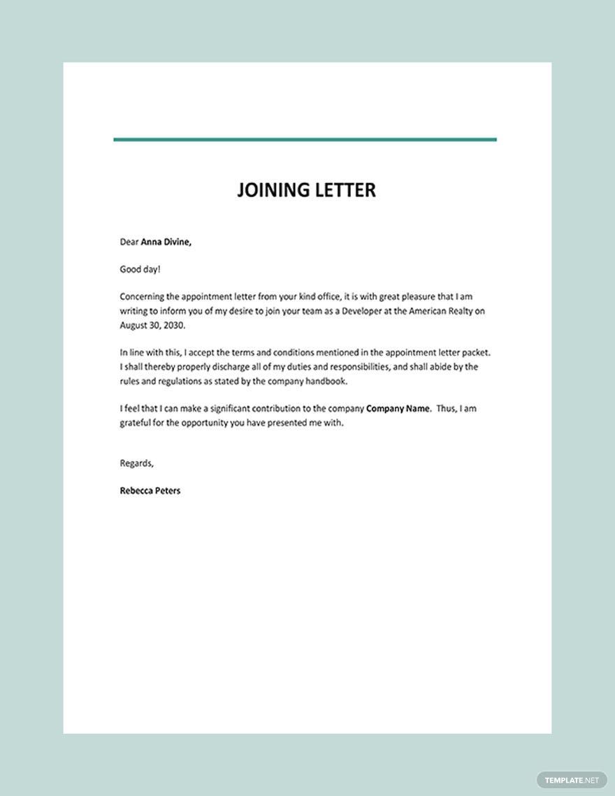 Joining Letter Template