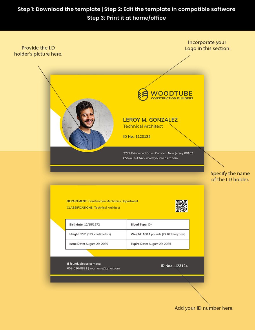 Horizontal Construction ID Card Template Format