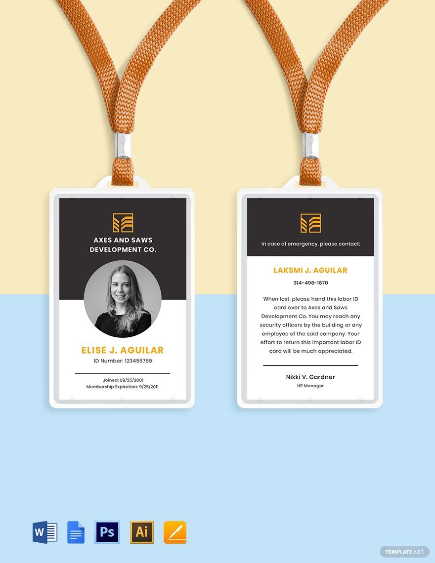 Labor ID Card Template in Word, Illustrator, PSD, Apple Pages