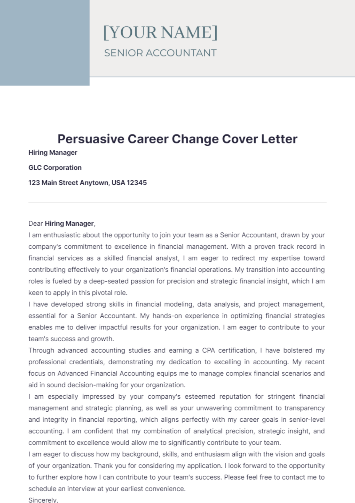 Persuasive Career Change Cover Letter - Edit Online & Download