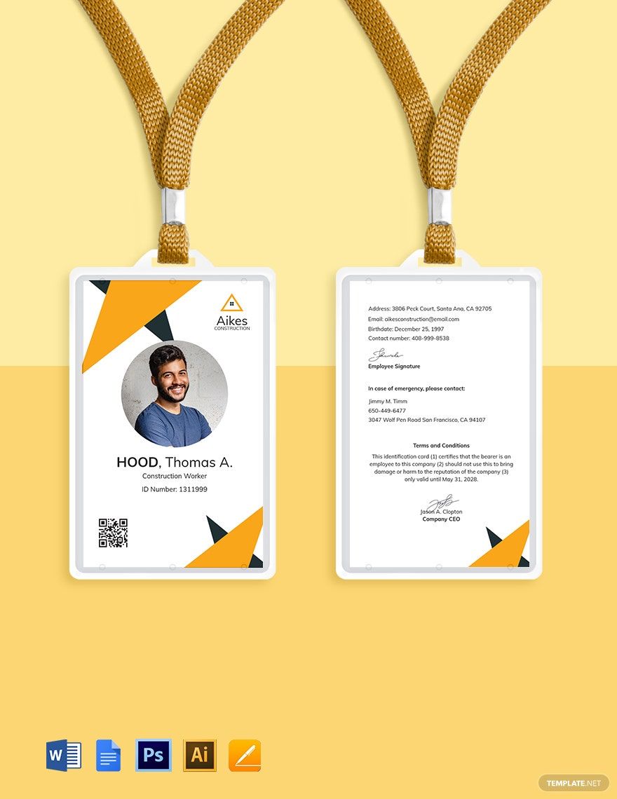 Construction Worker ID Card Template