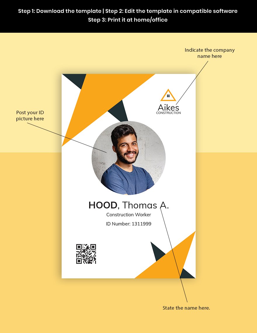 Construction Worker ID Card Template Format