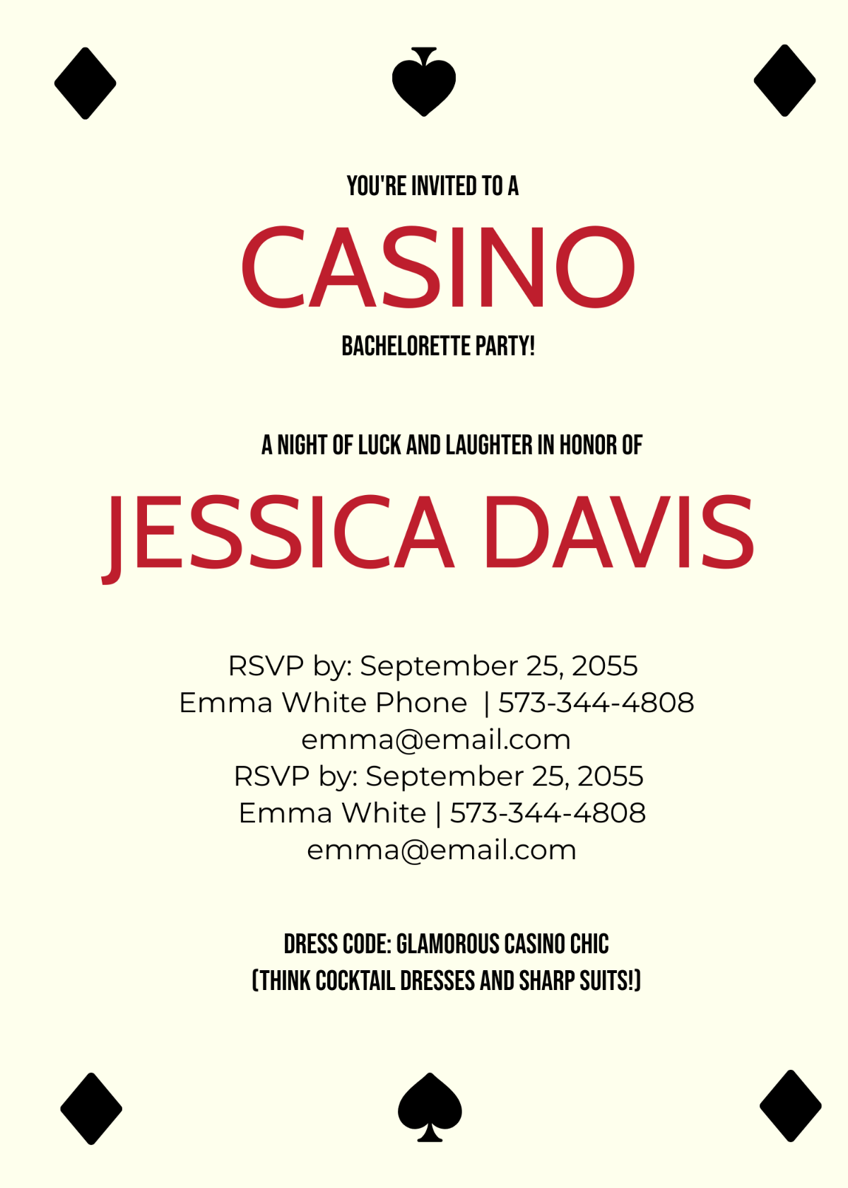 Casino Bachelorette Party Invitation