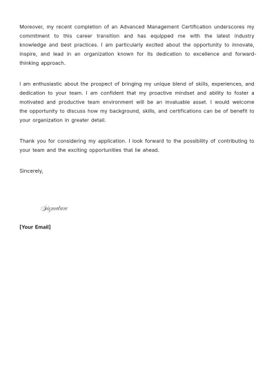 Free Career Change Cover Letter For Manager to Edit Online