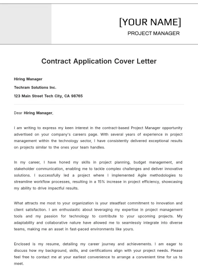 Free Contract Application Cover Letter to Edit Online