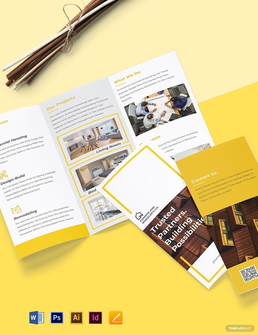 Commercial Construction Tri-Fold Brochure Template in Word, PDF, Illustrator, PSD, Apple Pages, InDesign