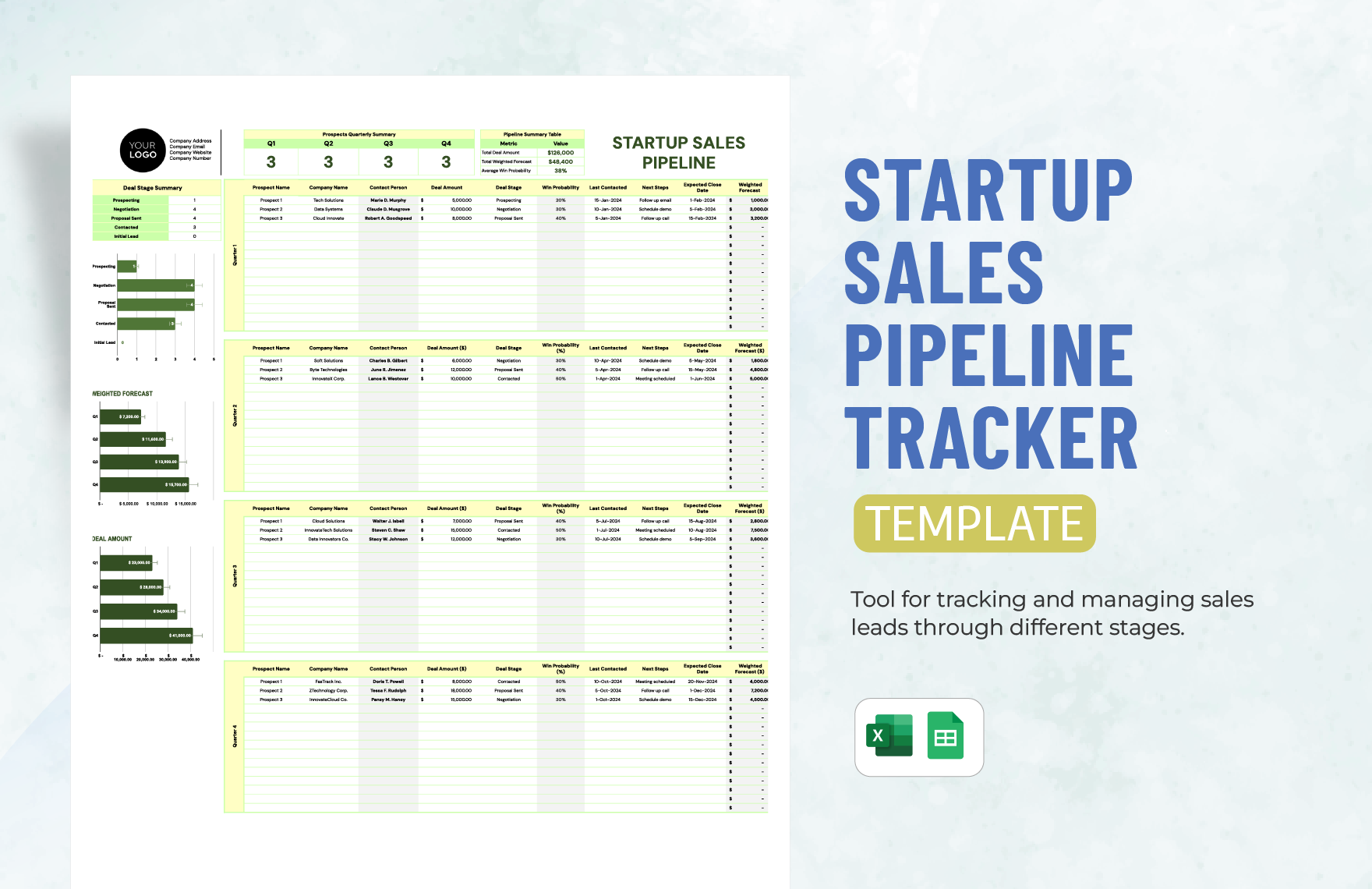 Startup Sales Pipeline Tracker Template in Excel, Google Sheets