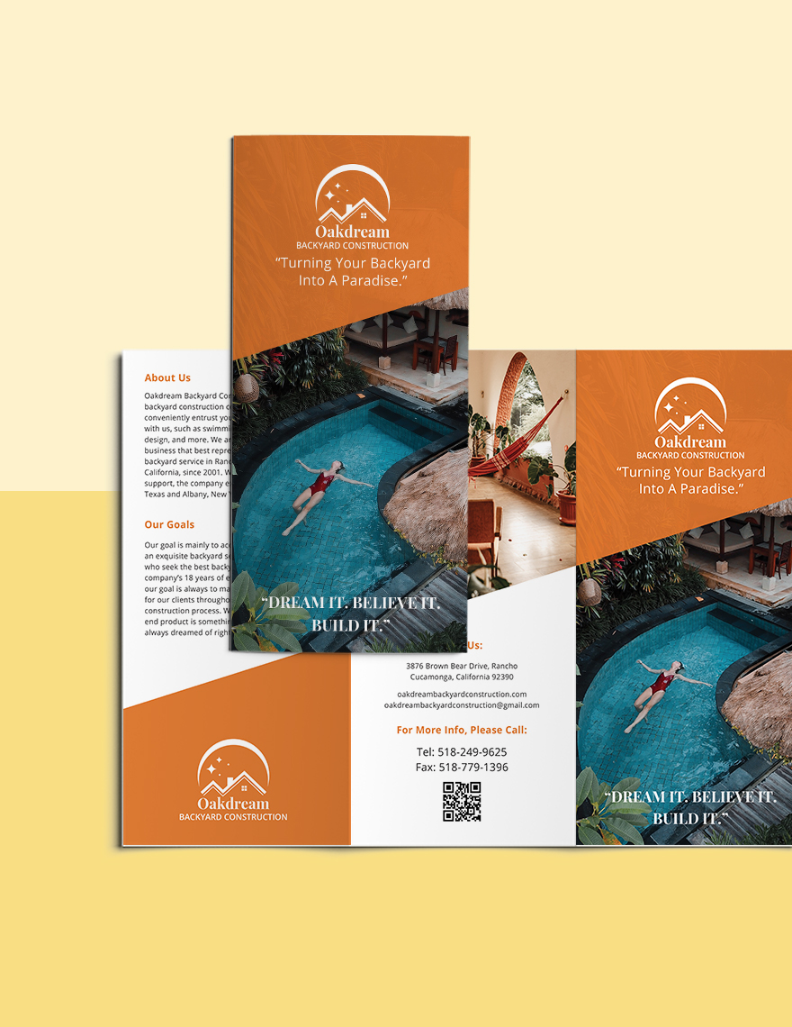 Backyard Construction Tri-Fold Brochure Template