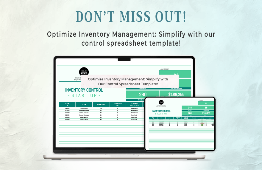 Startup Inventory Control Spreadsheet Template