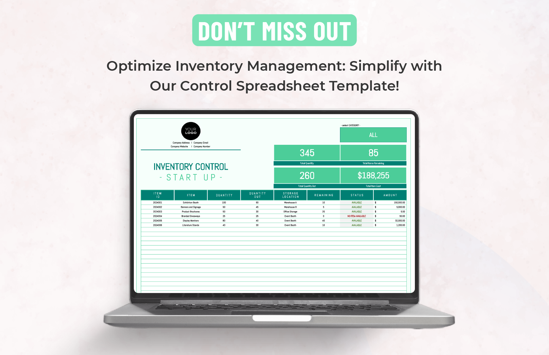 Startup Inventory Control Spreadsheet Template