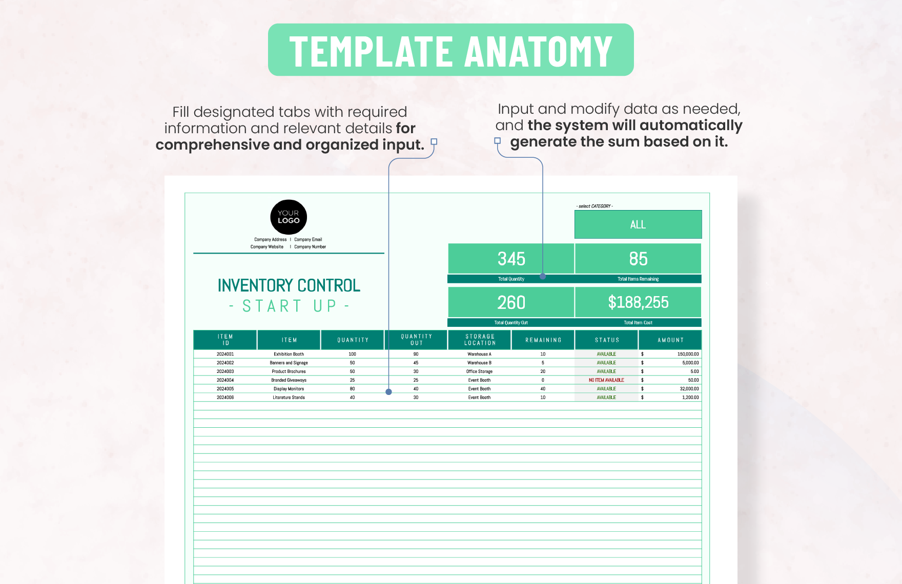 Startup Inventory Control Spreadsheet Template