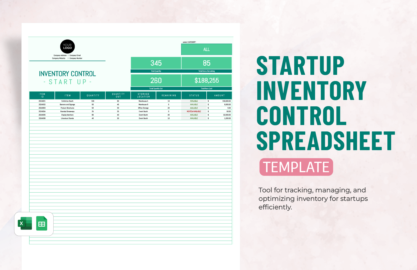 Startup Inventory Control Spreadsheet Template in Excel, Google Sheets