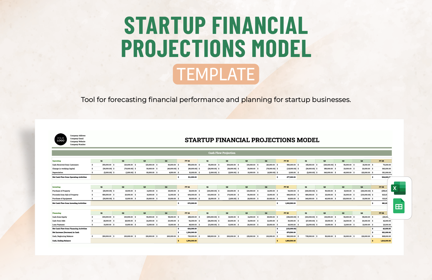 Startup Financial Projections Model Template in Excel, Google Sheets