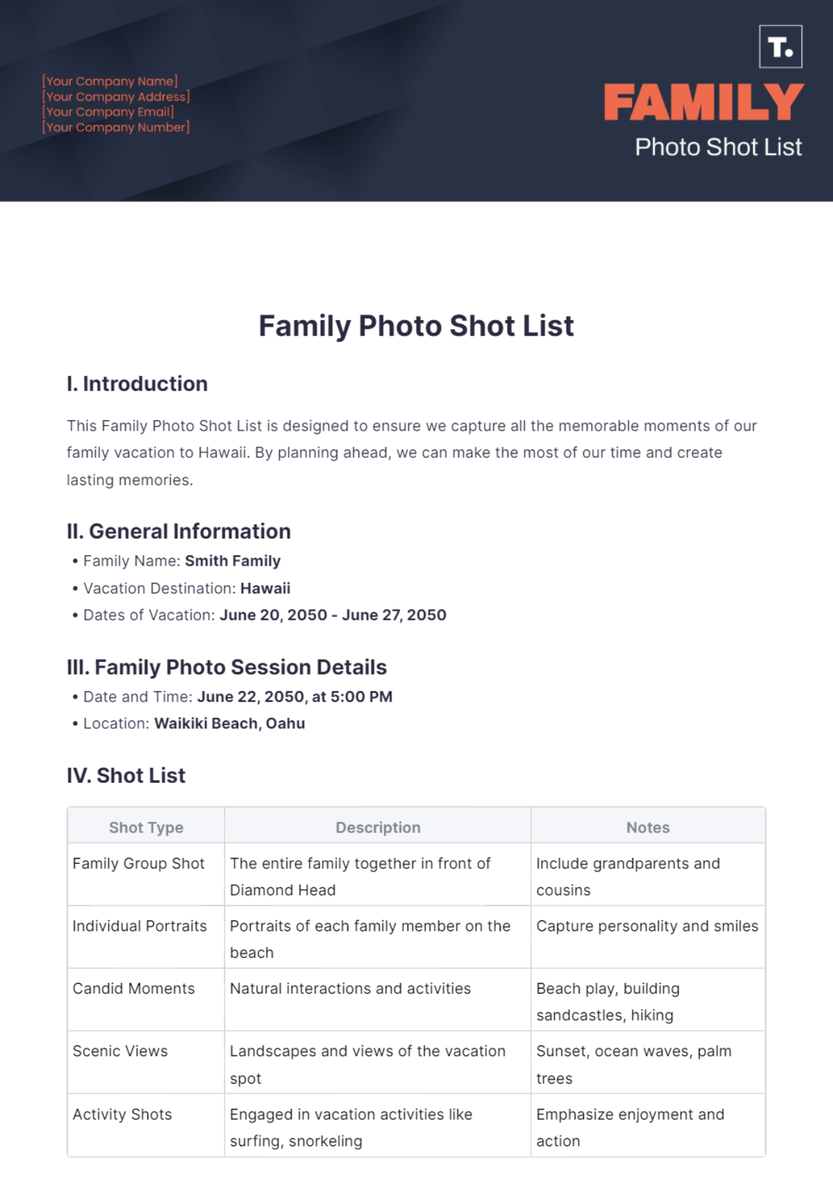 Family Photo Shot List Template - Edit Online & Download