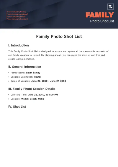 Free Family Photo Shot List Template to Edit Online
