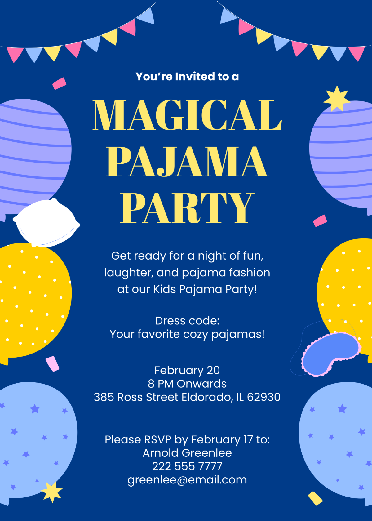 Pajama Party Invitation For Kids