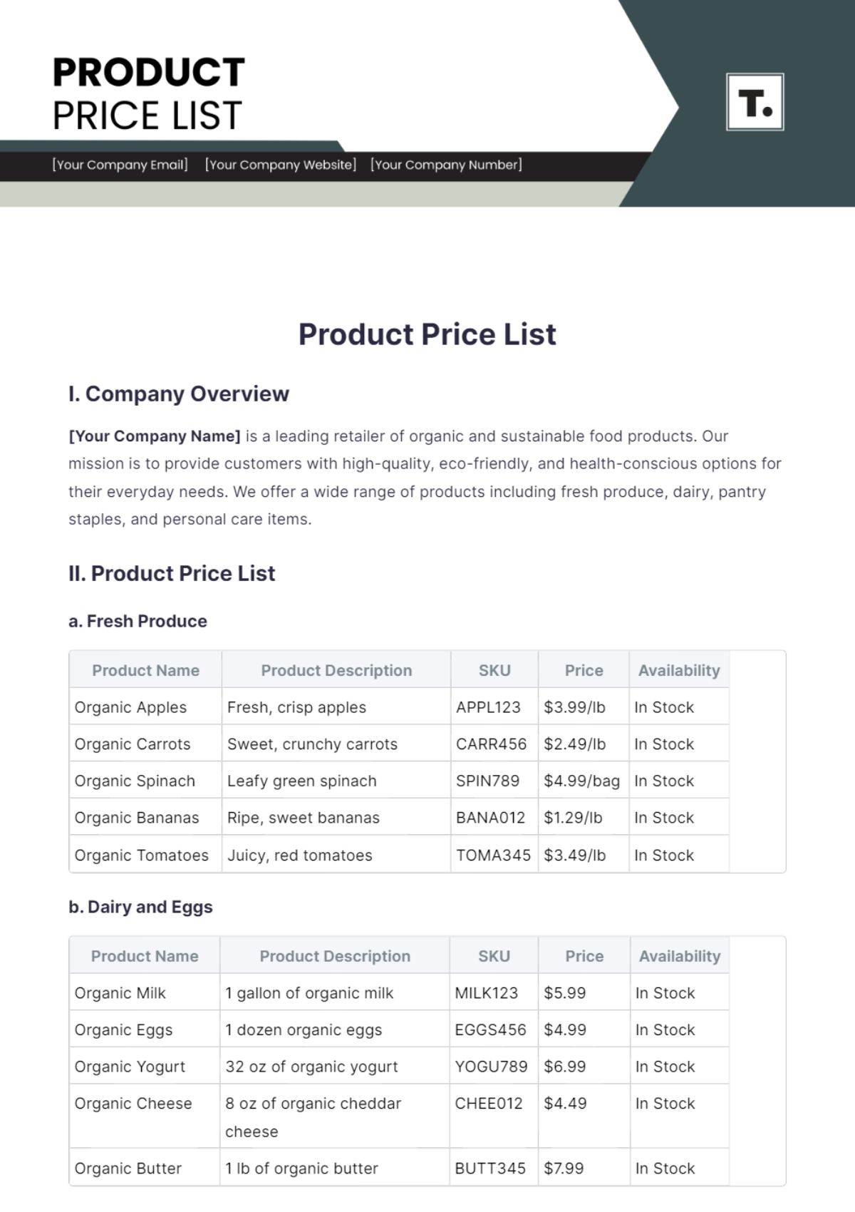 Product Price List Template - Edit Online & Download