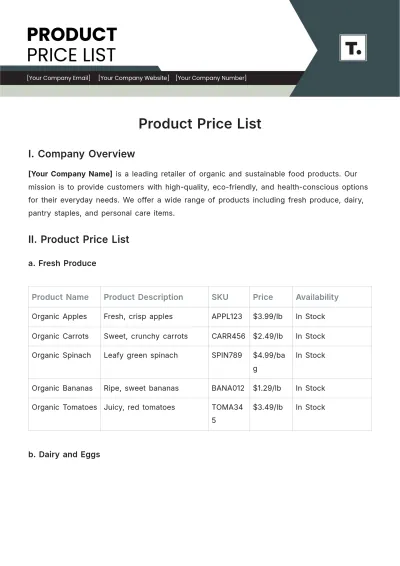 Free Product Price List Template to Edit Online