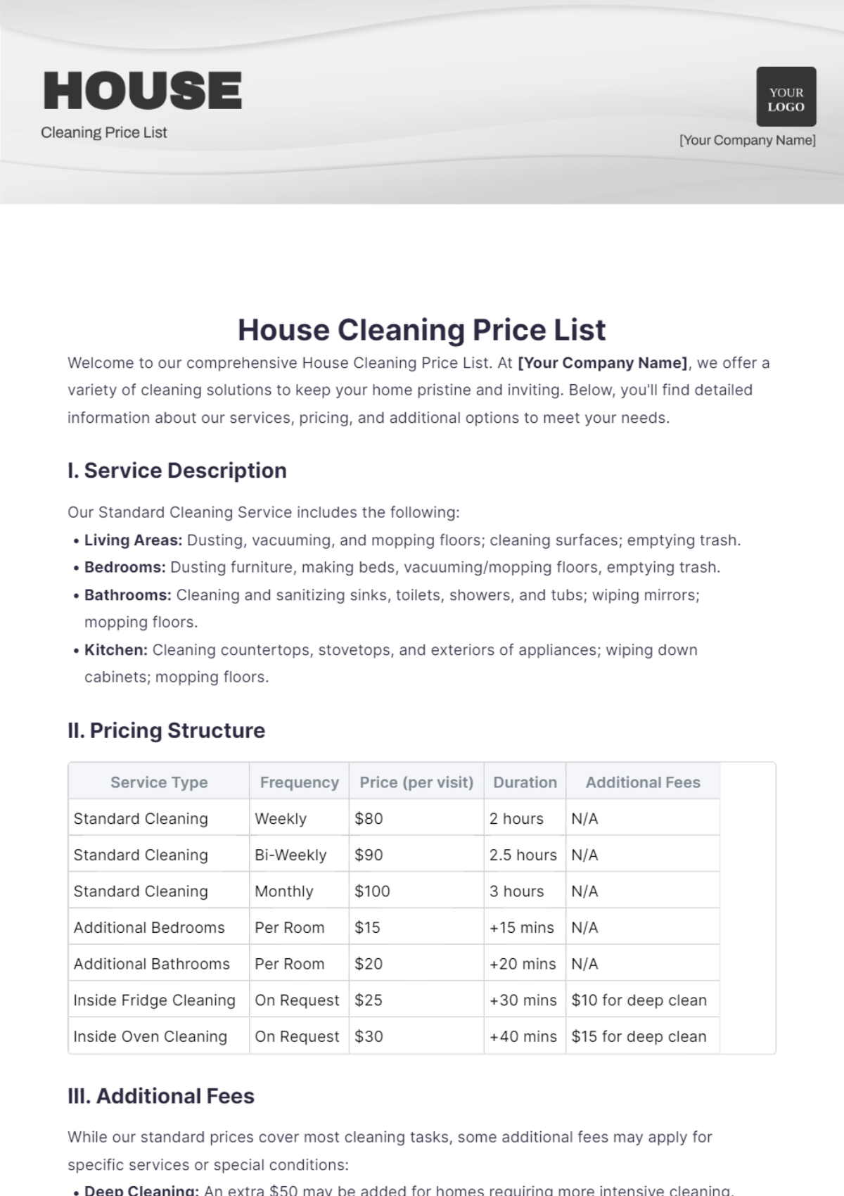 Free House Cleaning Price List Template To Edit Online Free House Cleaning Price List Template To Edit Online