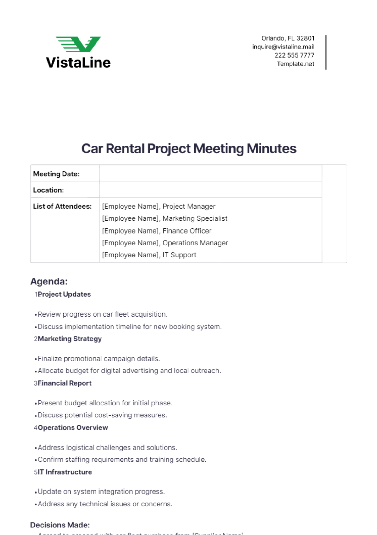 Car Rental Project Meeting Minutes Template - Edit Online & Download