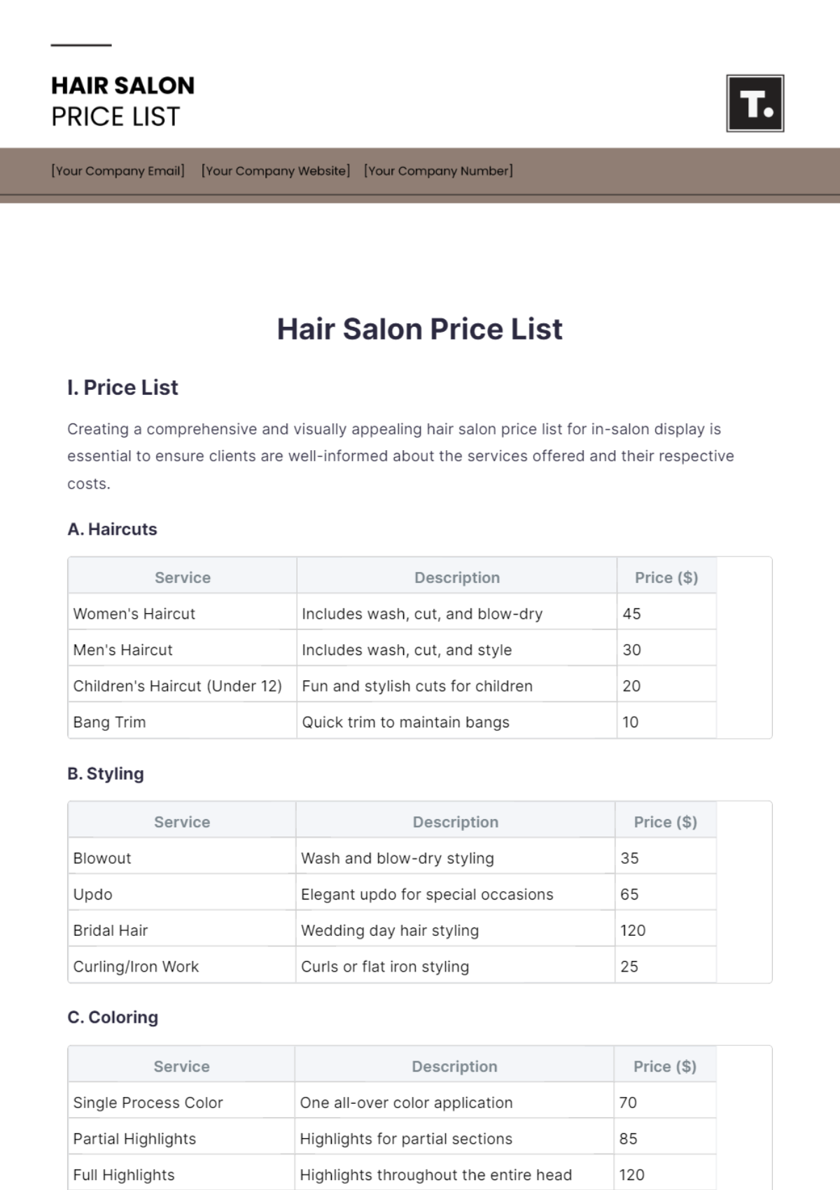 Free Spa Price List Template To Edit Online Free Spa Price List Template To Edit Online