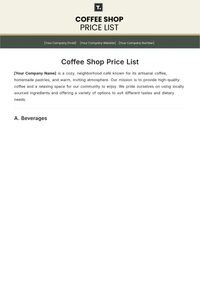 Free Coffee Shop Price List Template to Edit Online