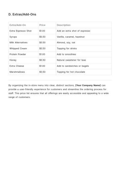 Free Coffee Shop Price List Template to Edit Online