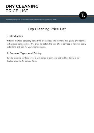 Free Dry Cleaning Price List Template to Edit Online