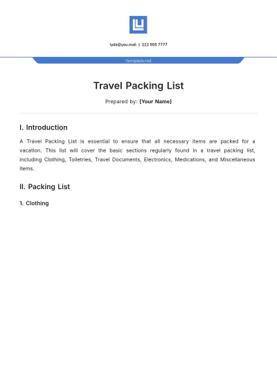 Free Travel Packing List Template to Edit Online