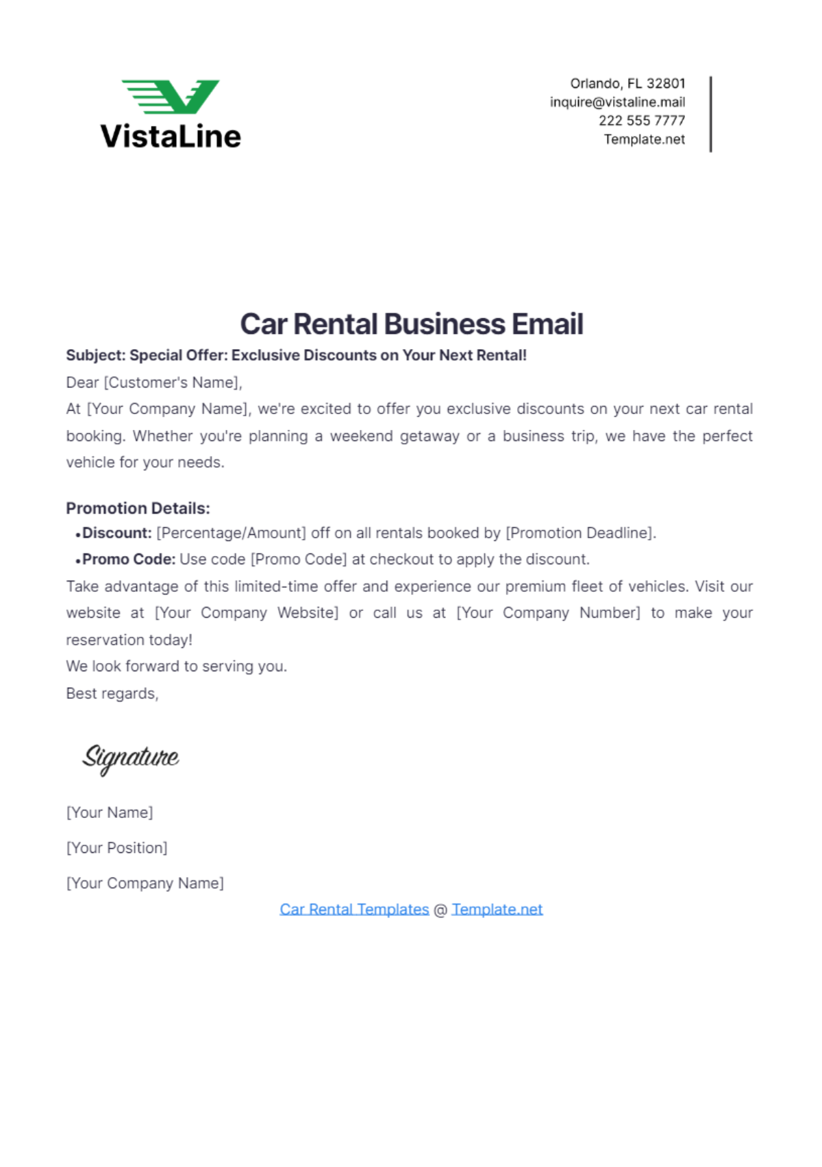 Car Rental Business Email Template