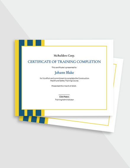 Construction Training Certificate Template - Google Docs, Illustrator, Word, Outlook, Apple Pages, PSD