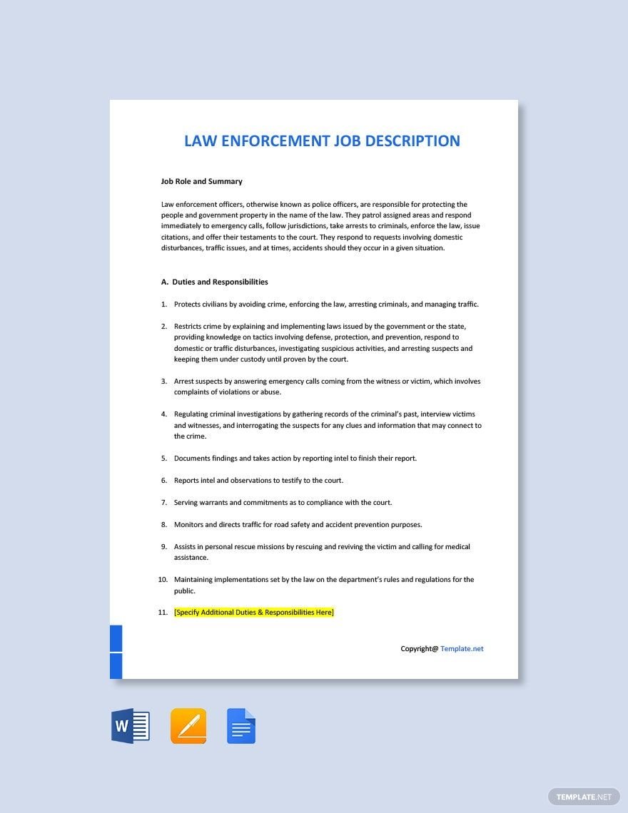 Law Enforcement Job Description Template