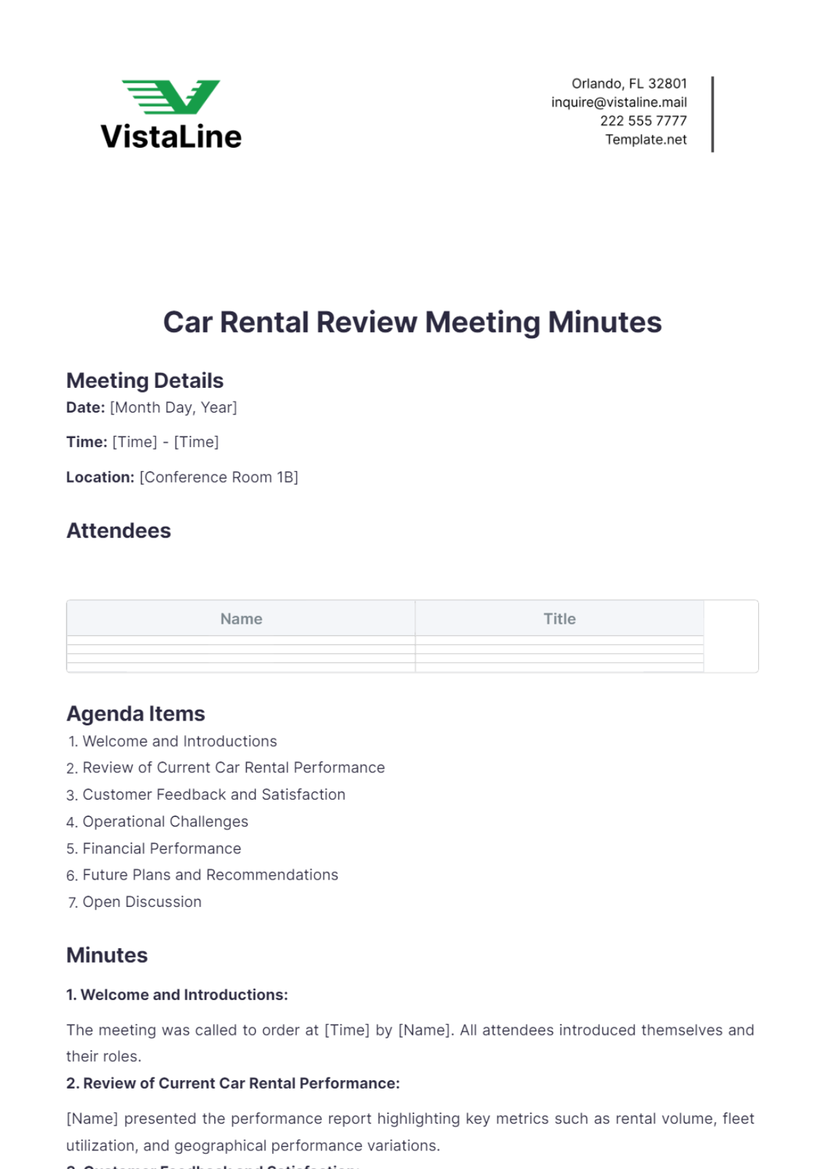 Car Rental Review Meeting Minutes Template - Edit Online & Download