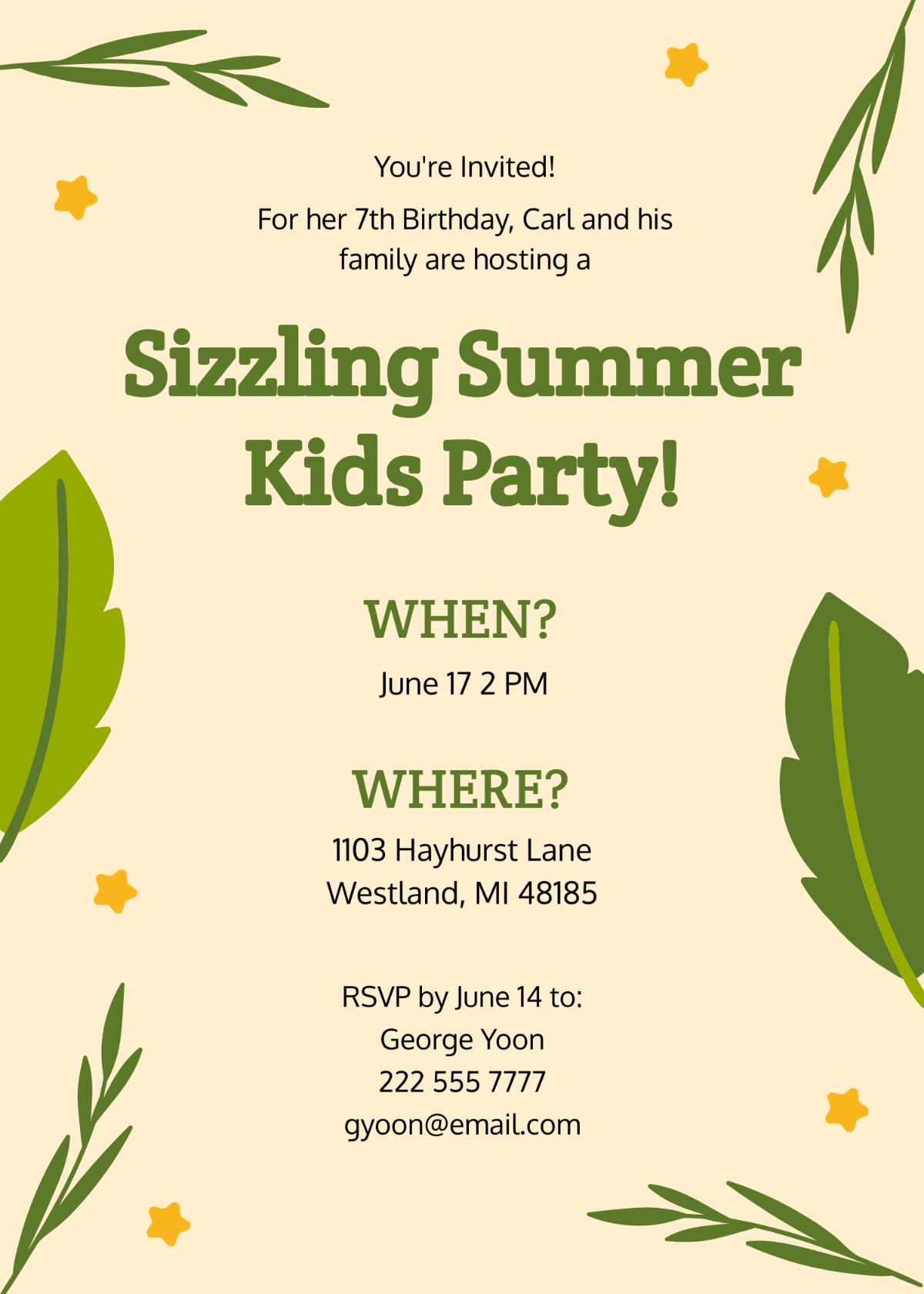 Summer Kids Party Invitation