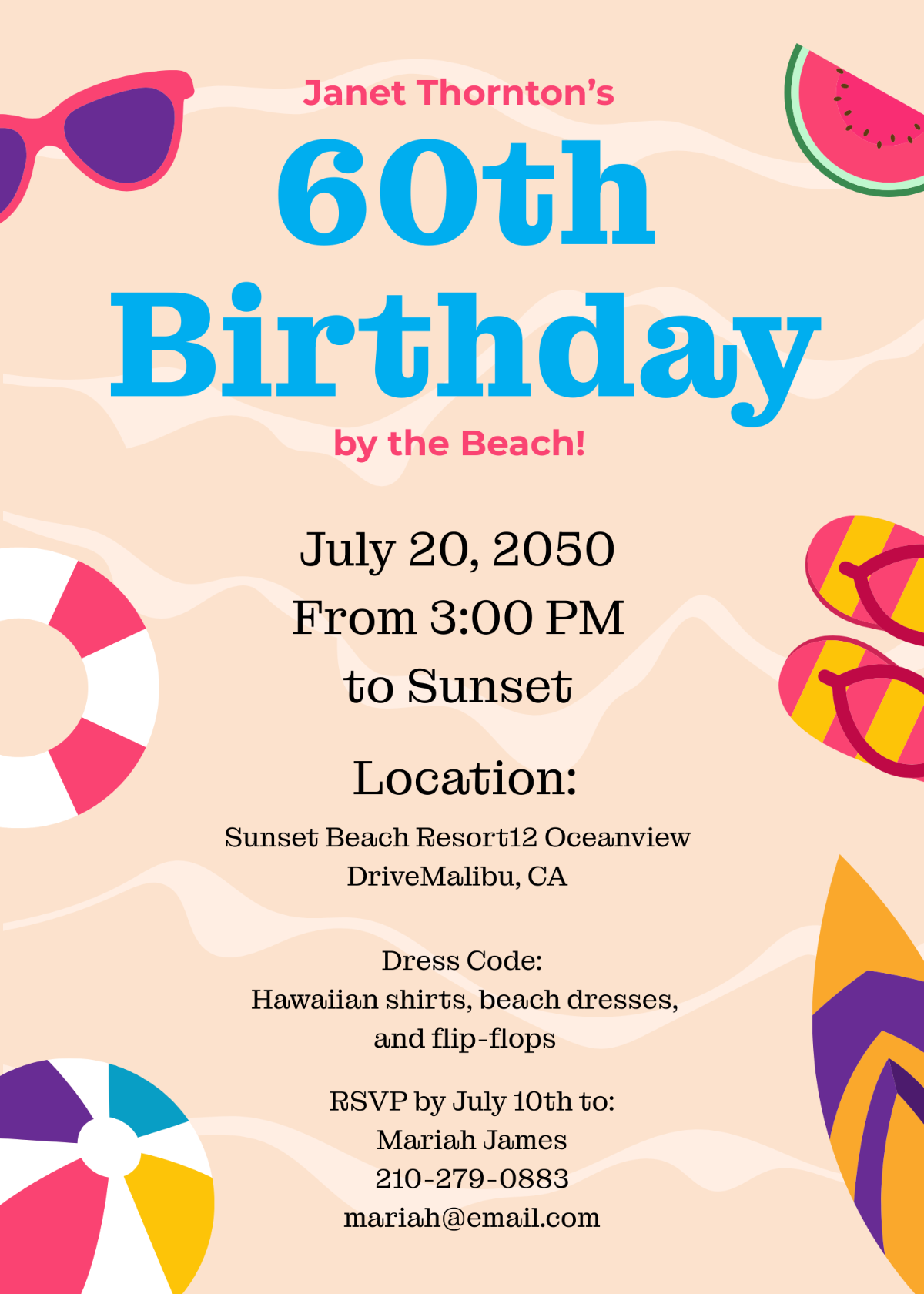 60th Birthday Beach Invitation