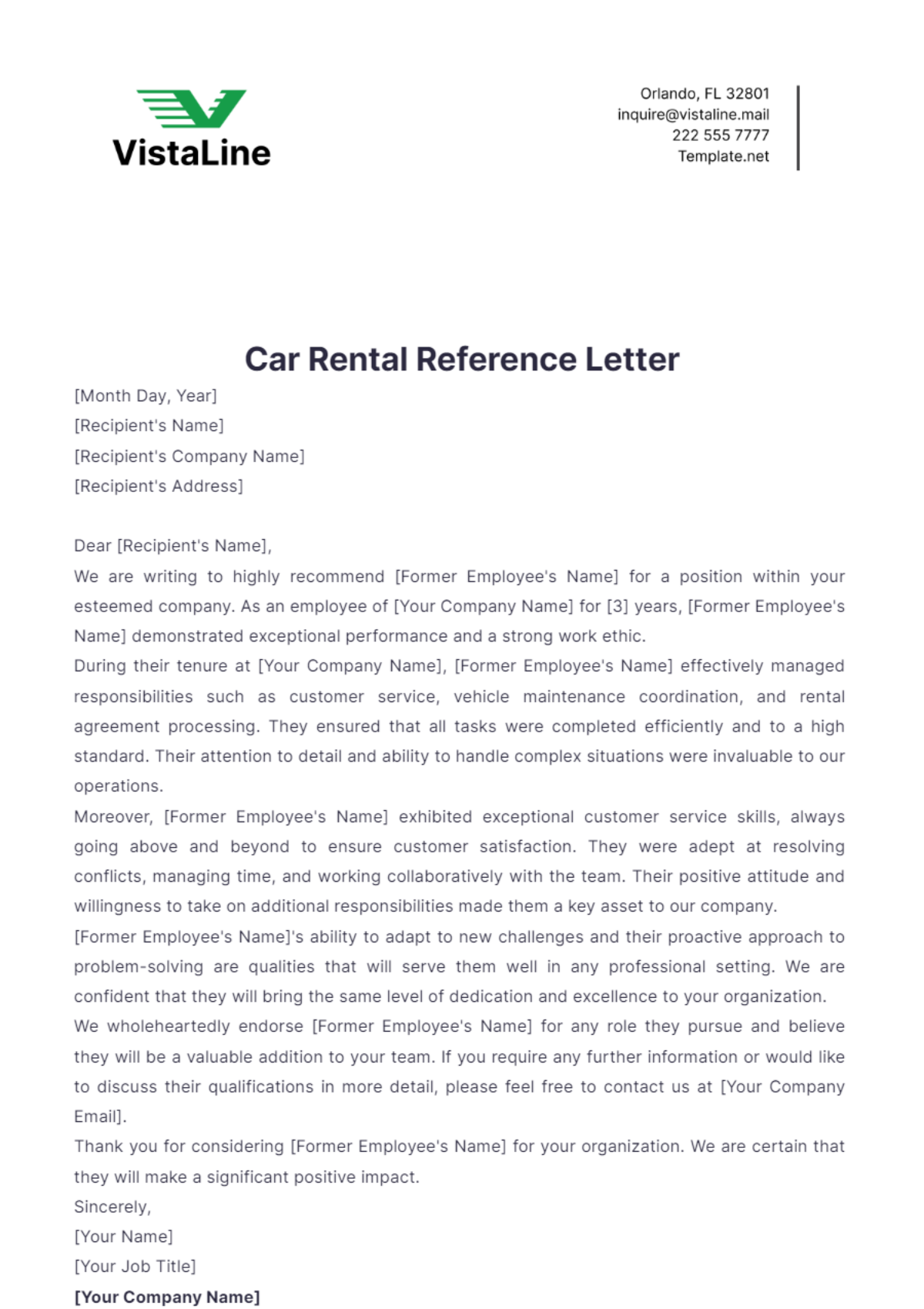 Car Rental Reference Letter Template - Edit Online & Download