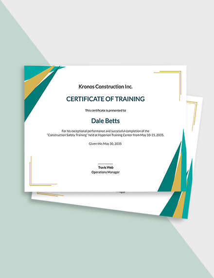 Construction Safety Training Certificate Template - Illustrator, Word, Outlook, Apple Pages, PSD
