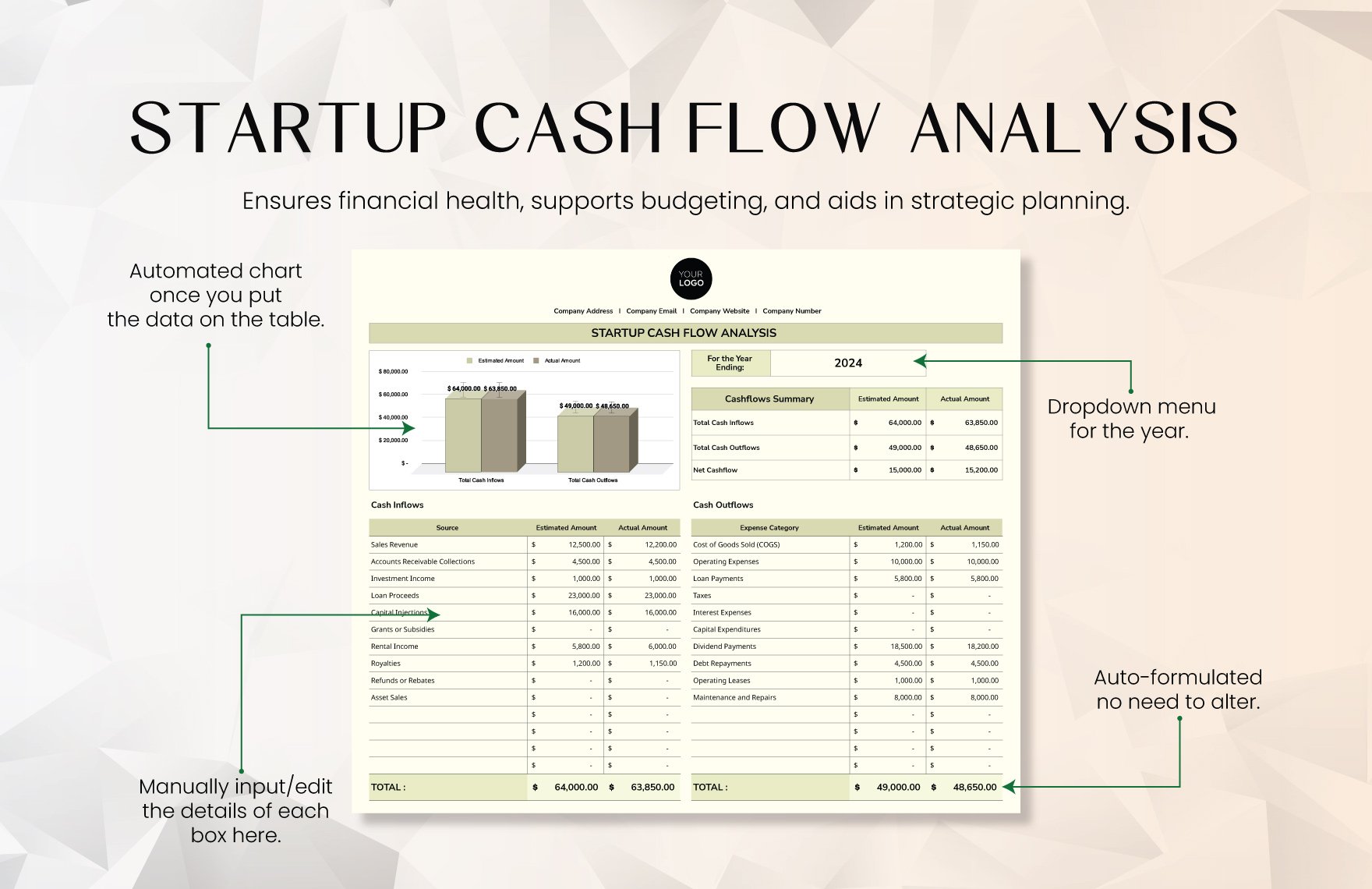 Startup Cash Flow Analysis Template