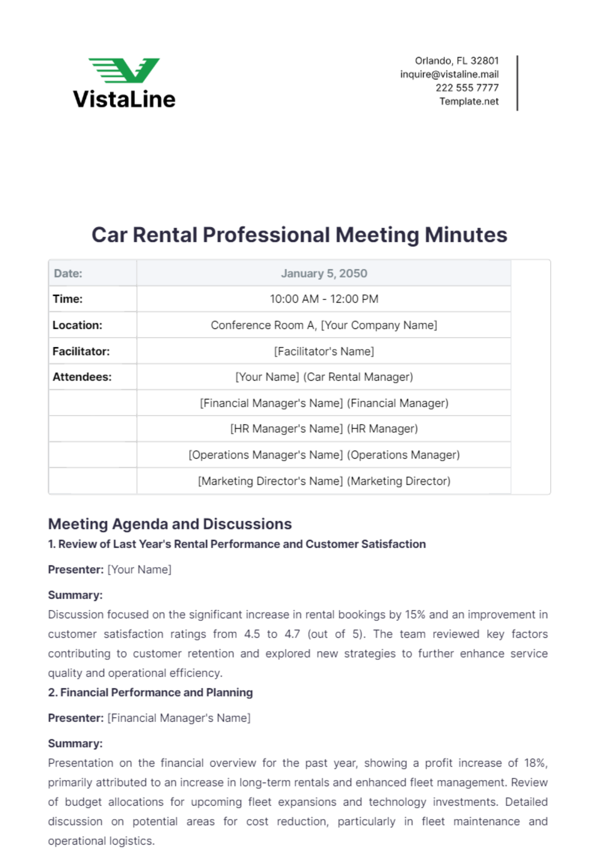 Car Rental Professional Meeting Minutes Template - Edit Online & Download