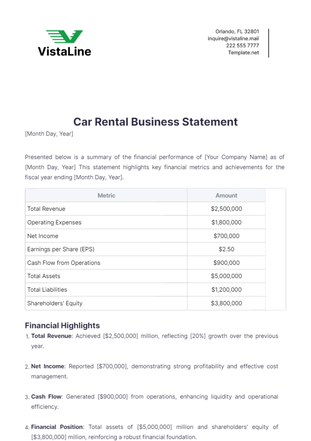 Car Rental Business Statement Template - Edit Online & Download