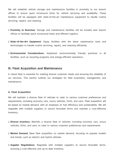 Free Car Rental Operations Plan Template to Edit Online