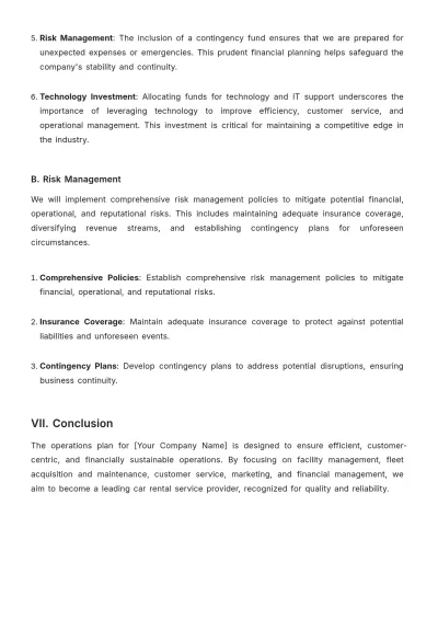 Free Car Rental Operations Plan Template to Edit Online