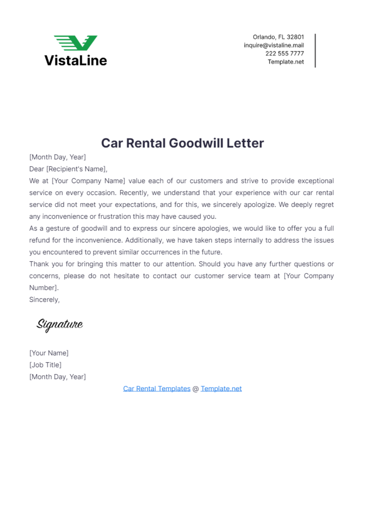 Car Rental Goodwill Letter Template - Edit Online & Download