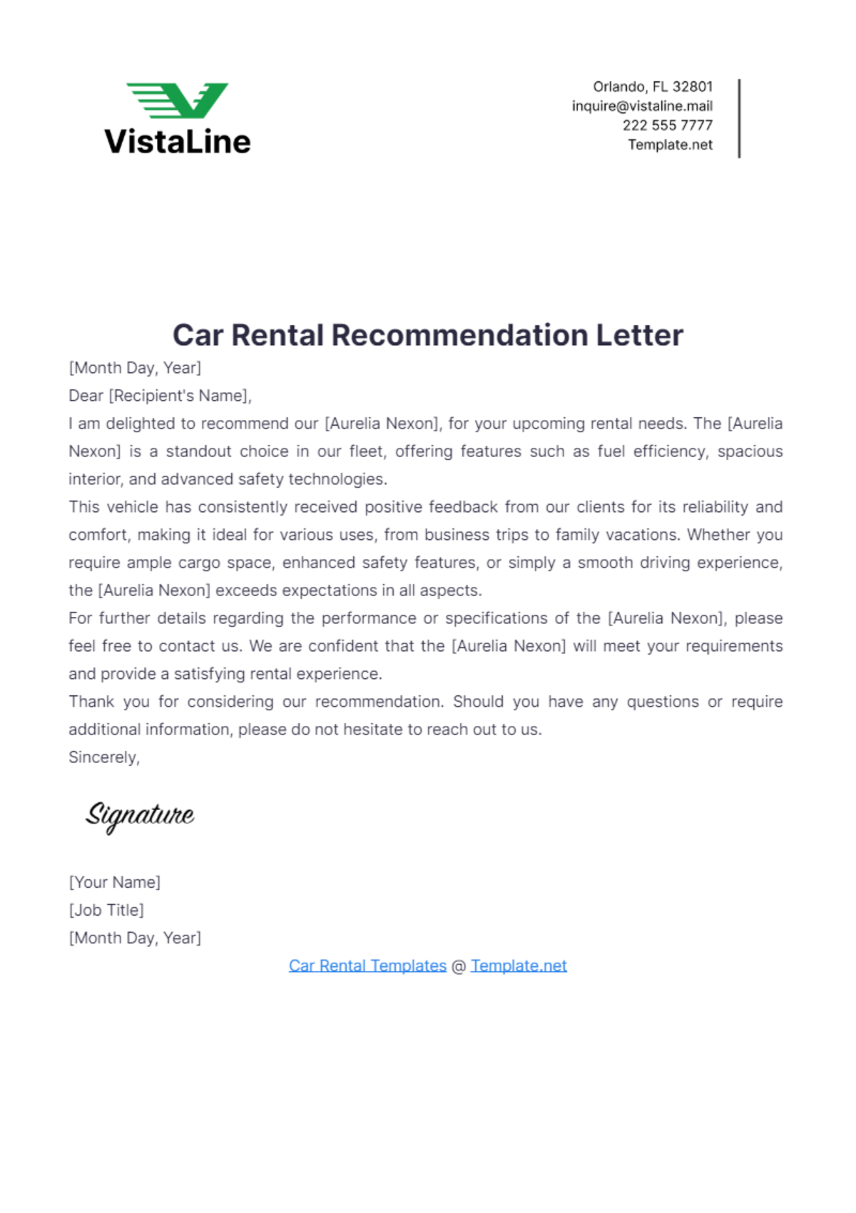 Car Rental Recommendation Letter Template - Edit Online & Download