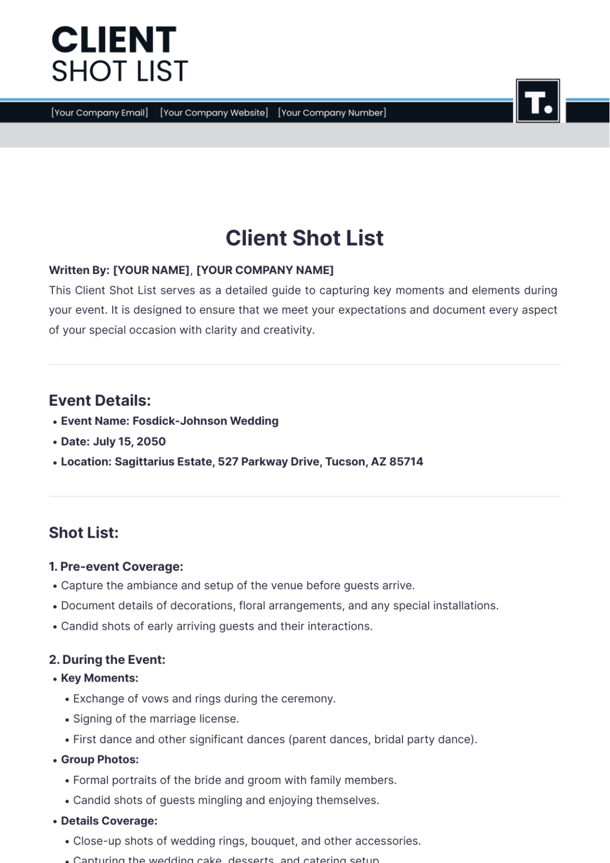 Client Shot List Template - Edit Online & Download